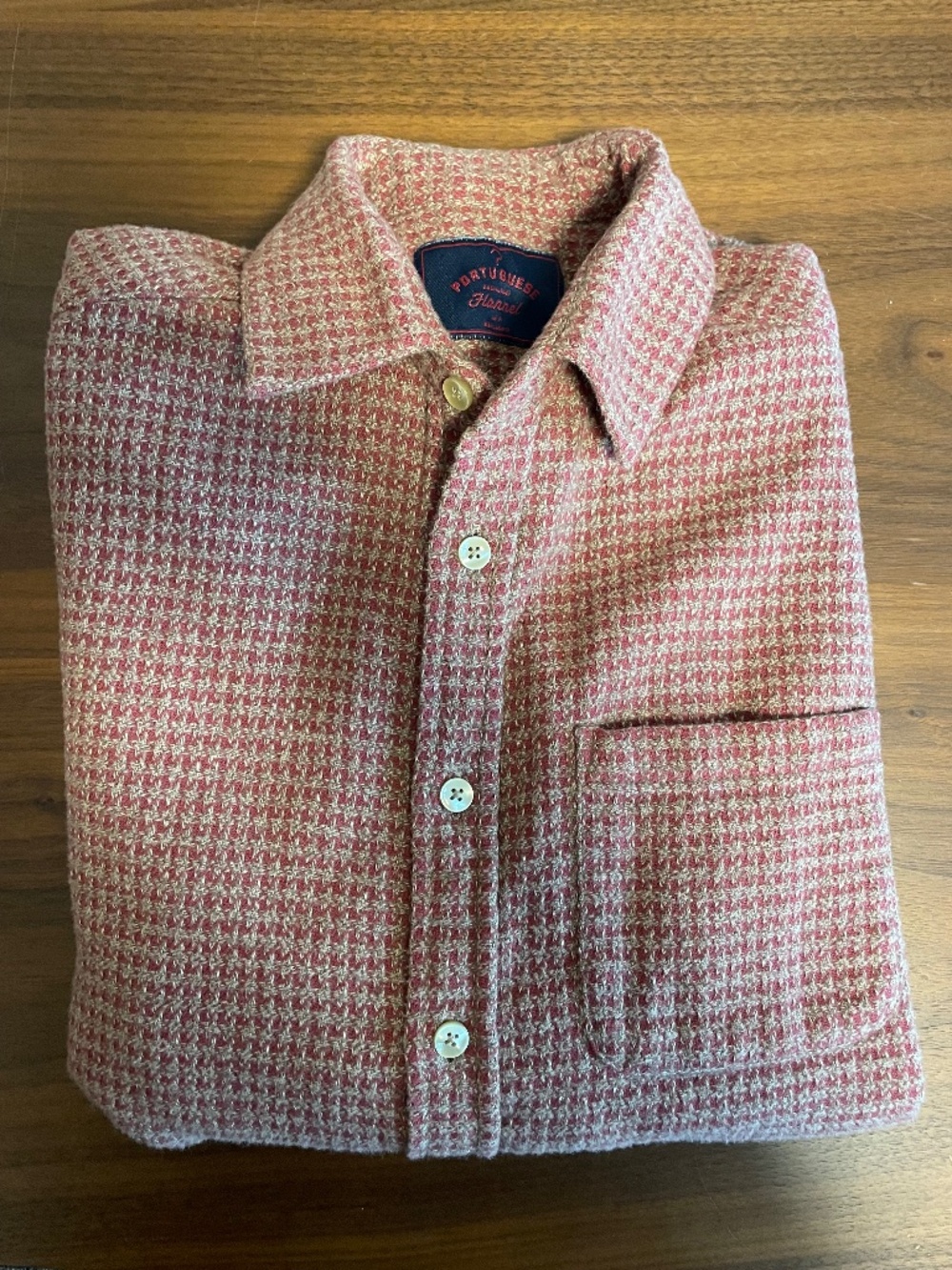 Portuguese Flannel Abstract Houndstooth Flannel Shirt XS Red Cream Soft